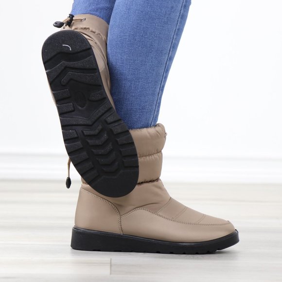 Weather Resistant Warm Synthetic Fur Inside Taupe Above Ankle Boots - Picture 5 of 13